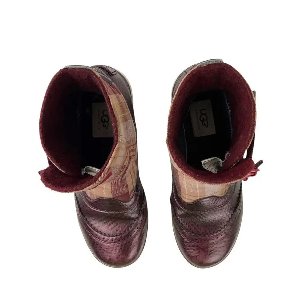 UGG Plaid Marrais Double Buckle Waterproof Lined Leather Upper Boots Womens 7